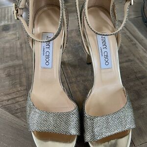 Jimmy Choo Kayden gold/silver glitter heels